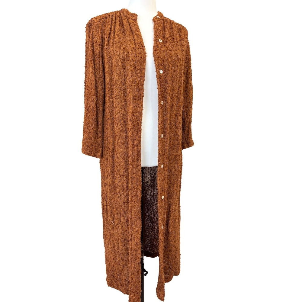 VTG Rabbit Designs Rust Orange Boucle Teddy Knit Longline Duster Cardigan Jacket